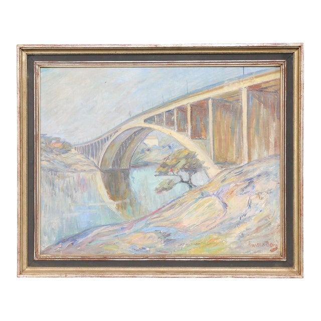 Swedish Painting of Bridge Over Water, 1950 For Sale