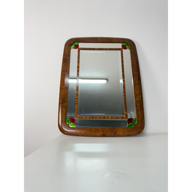Brown Large Art Deco Wall Mirror with Stained Glass Inserts, 1950 For Sale - Image 8 of 10