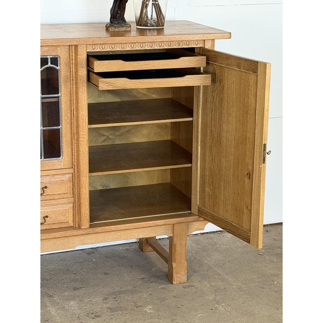 Mid-Century Modern Oak Credenza with Leaded Glass by Henning Kjærnulf, 1960s For Sale - Image 4 of 10