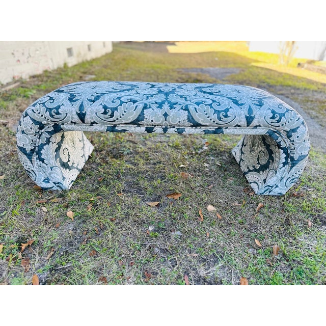 Textile Vintage Bernhardt Scroll Bench, Reupholstered For Sale - Image 7 of 7