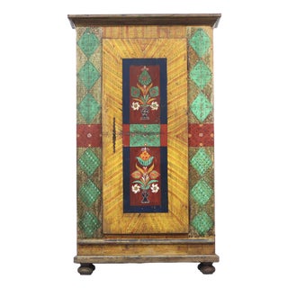 Rustic Farmhouse Folk Art Painted Bridal Cabinet For Sale