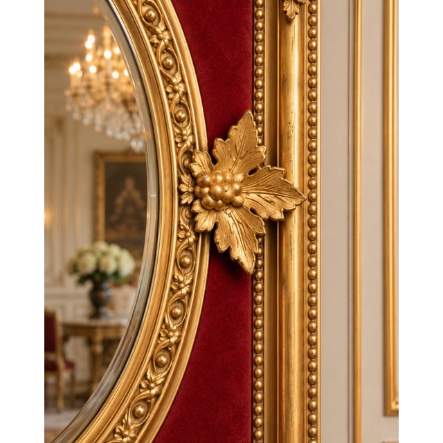 Mid 20c French Artisan Louis XVI Gold Wood Wall Mirror For Sale - Image 6 of 8