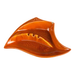 Mid-Century Atomic California Pottery Orange Drip Glaze Ashtray For Sale