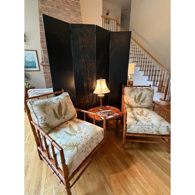 Chinoiserie Style Screen, Room Divider in Black With Bamboo Pattern by Baker For Sale - Image 9 of 18