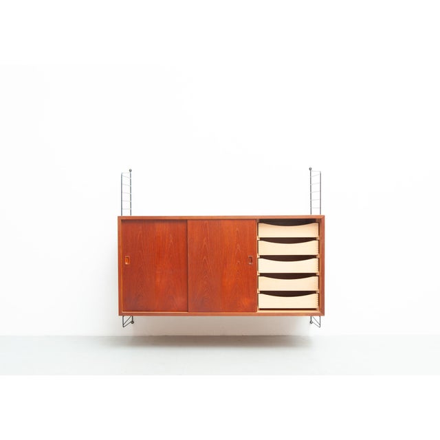 Mid-Century Modern String Wall Sideboard in Teak by Kajsa & Nisse Strinning, 1950s For Sale - Image 3 of 13