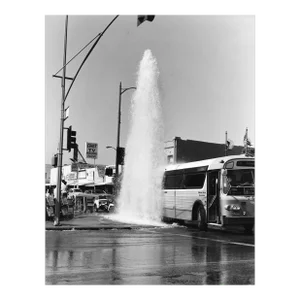 1978 Bus and Fire Hydrant Accident Los Angeles Photograph by Don Ware