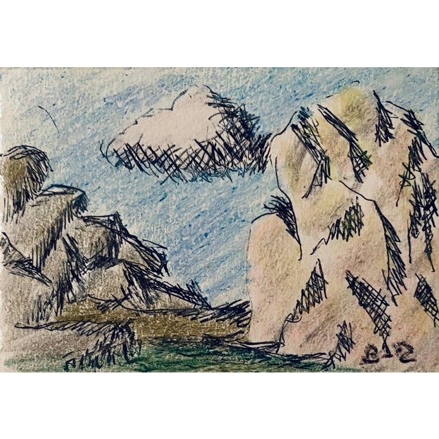 Expressionism Ben-Zion Weinman, Pastel, Ink Drawing Rocks And Cloud Landscape Jewish American Modernist WPA For Sale - Image 3 of 6