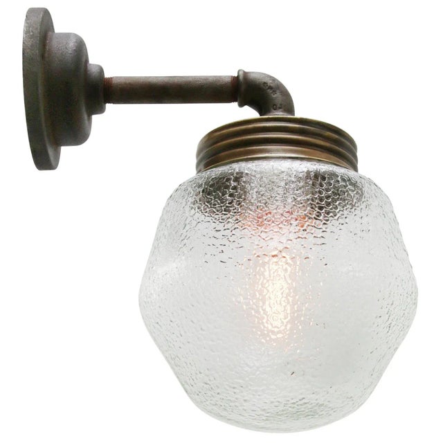 1950s Vintage Cast Iron Sconce in Frosted Glass and Brass For Sale - Image 5 of 9