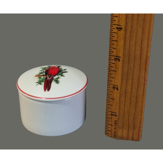 Contemporary Vintage Fine Porcelain Leart Brazil Tropical Birds Red Macaw Parrot Trinket Box For Sale - Image 3 of 6