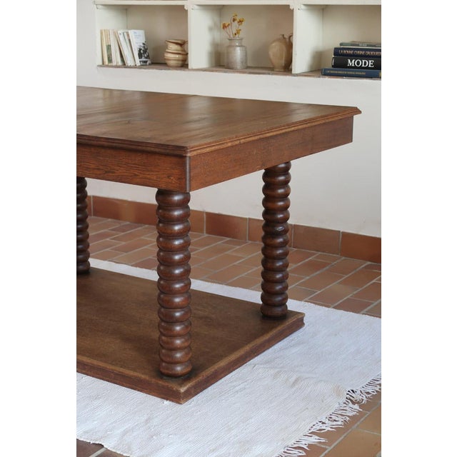 1940s French Art Deco Dining Table in Oak with Turned Bobbin Legs, 1930s For Sale - Image 5 of 13