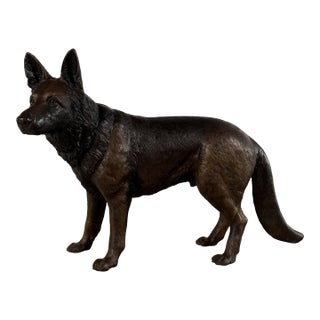 Life-Size Bronze German Shepherd Sculpture – 45”l For Sale
