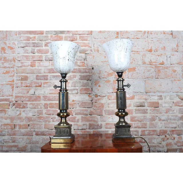 Mid-Century Table Lamps in Brass and Marble Glass, France, 1950s, Set of 2 For Sale - Image 3 of 11
