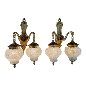 1980s French Louis XVI Gold Bronze Crystal Wall Lamps /Sconces - Pair