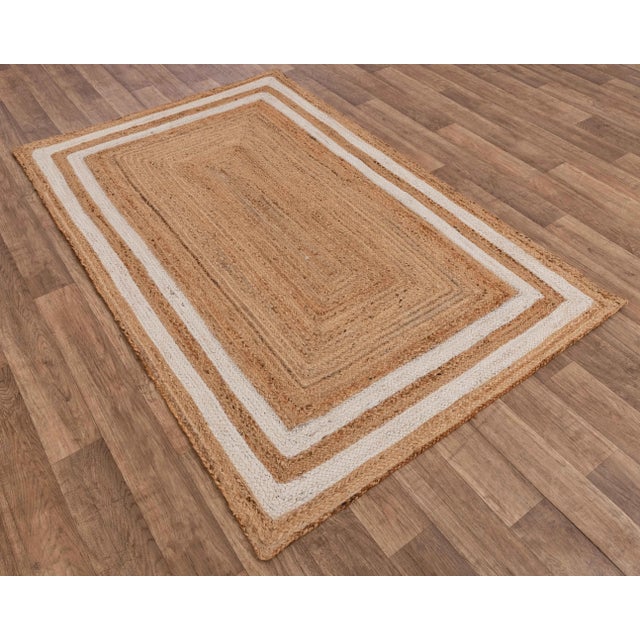White Border Rectangle Jute Handmade Rug 9'x12' Ft. For Sale - Image 6 of 10