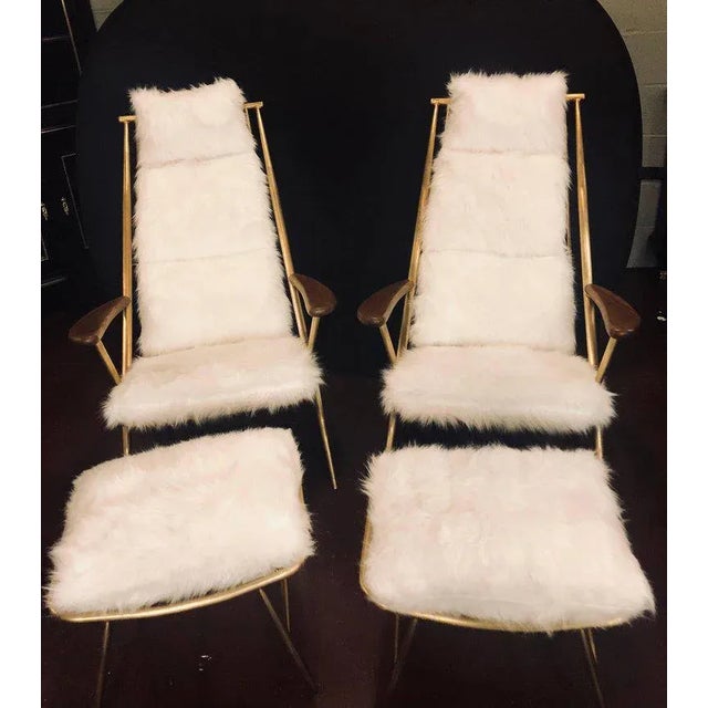 Hollywood Regency Style Fur Lounge or Chaise Chairs and Ottomans - 2 Sets For Sale - Image 10 of 11