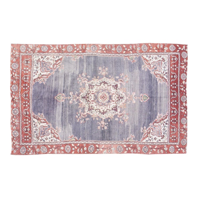 Vintage Turkish Oushak Hand Knotted Wool Rug, 4'9"x7'8" For Sale