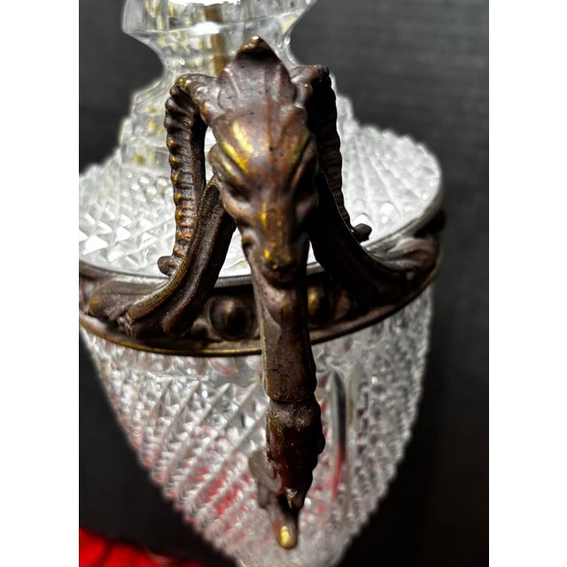 Pair of French Neoclassical Cut Crystal & Patinated Bronze Urn Lamps With Ram/Goat Head Handles For Sale - Image 12 of 12