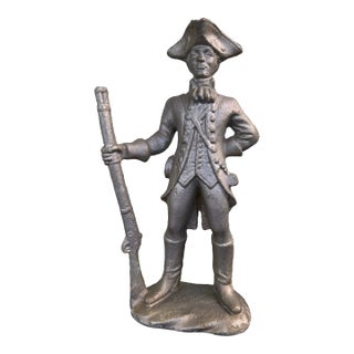 Antique Cast Metal Colonial Gentleman Sculpture With Staff, Circa Early 20th Century For Sale