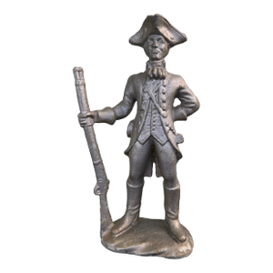 Antique Cast Metal Colonial Gentleman Sculpture With Staff, Circa Early 20th Century
