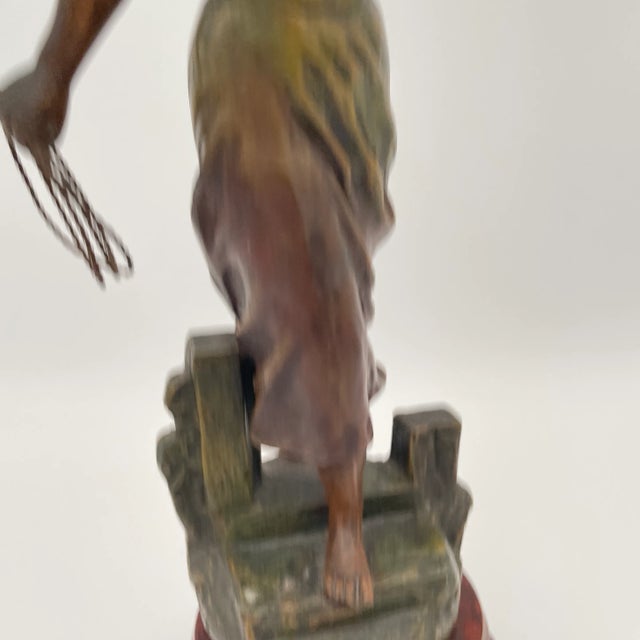 Late 1800s French Patinated Cold Painted Statue of a lady with rope entitled “Detresse” by Charles Ruchot mounted on a...