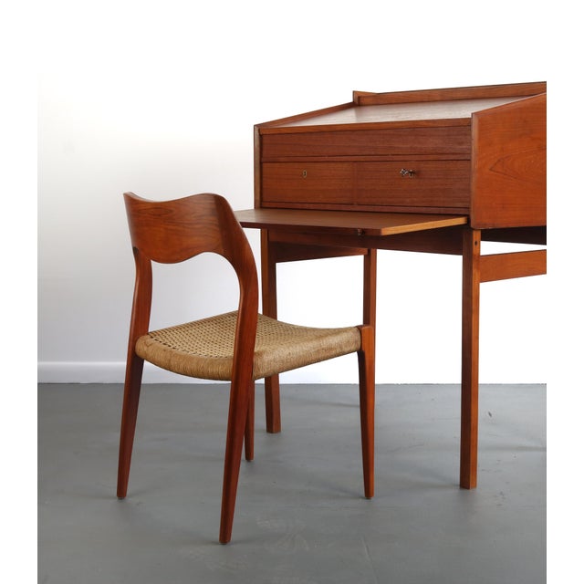 Brown Danish Modern Drafting Desk w/ Original Skeleton Key, Denmark For Sale - Image 8 of 9