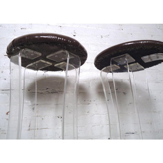 Metal 1960s Mid-Century Modern Lucite Stools - A Pair For Sale - Image 7 of 7
