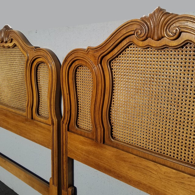 Pair of Vintage French Country Thomasville Brown Cane Twin Headboards