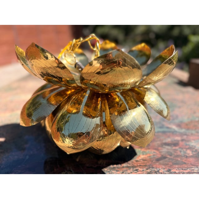 Art Nouveau 1960s Medium Parzinger Style Brass Lotus Pendant Fixture by Feldman Lighting Company For Sale - Image 3 of 10