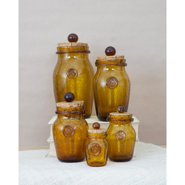 Brown French Glass Jars from Biot, 1960s, Set of 5 For Sale - Image 8 of 8