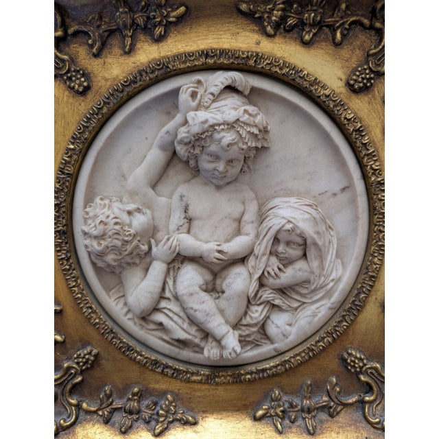 Victorian High Relief Marble Plaque of Children With Giltwood Frame - Enrico Braga For Sale - Image 3 of 8