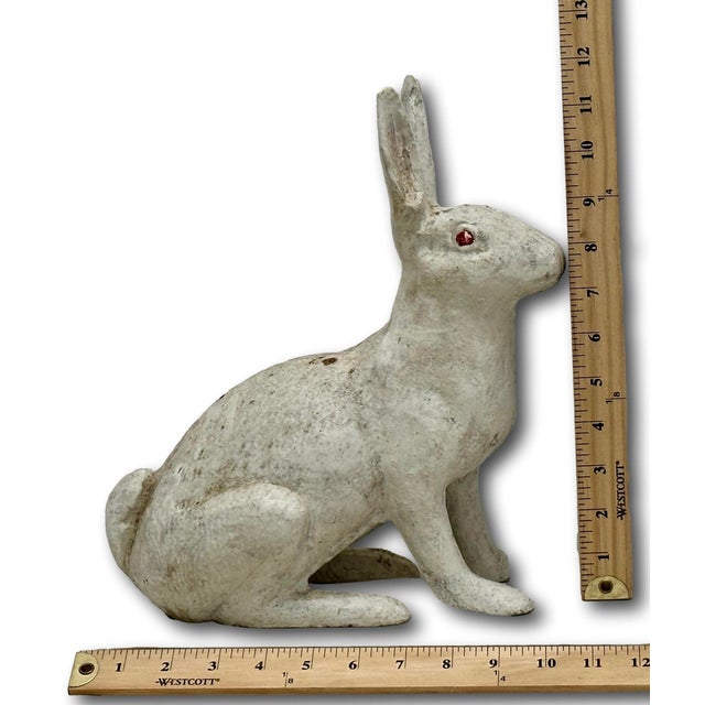 1920s Very Large & Heavy Antique American Rustically Aged Cast Iron Rabbit Garden Ornament or Doorstop - Circa 1920s For Sale - Image 5 of 18