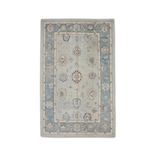 Textile Blue & Brown Handwoven Turkish Oushak Rug 6' X 9'1" For Sale - Image 7 of 7
