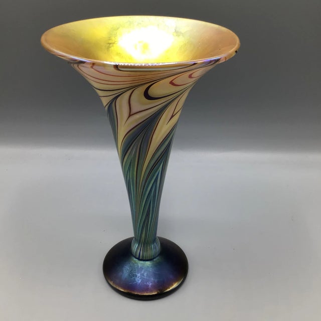 Pulled Feather Art Glass Vase by Lundberg Studios For Sale - Image 13 of 13