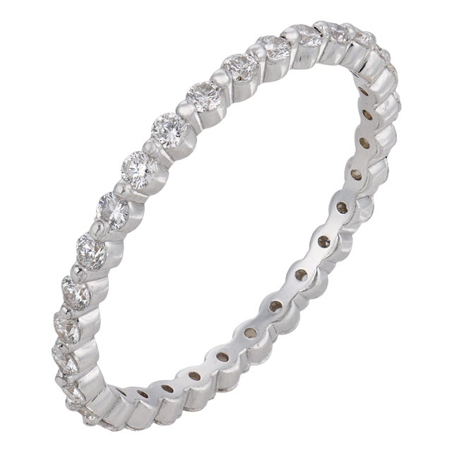 Contemporary Diamond 18k White Gold Eternity Band, Size 6.5 For Sale