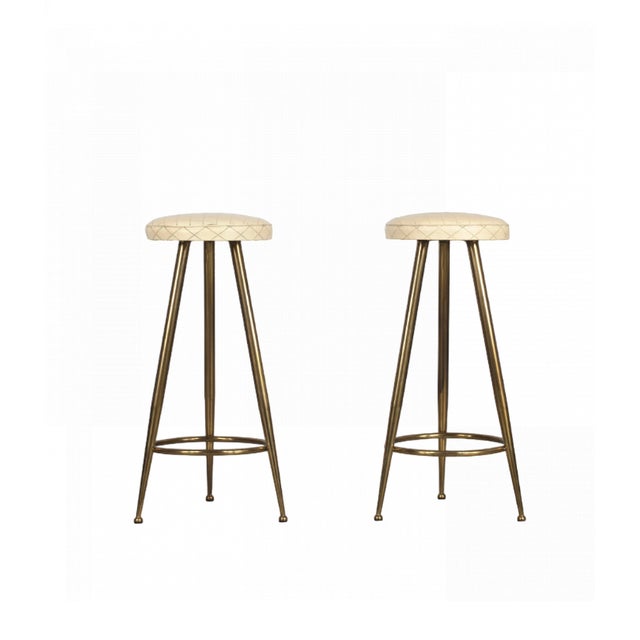 Metal Vintage Italian Brass Tripod Bar Stools in the style of Gio Ponti, 1950s, Set of 2 For Sale - Image 7 of 7