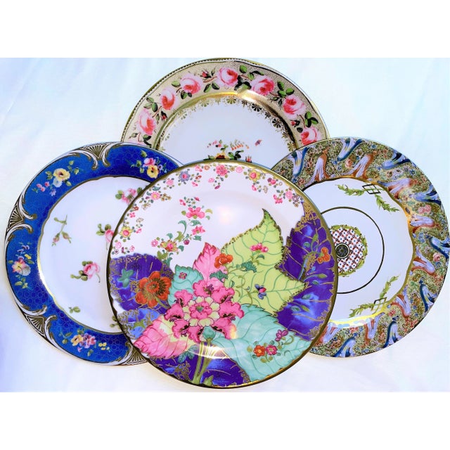 Paint Mismatched Enameled Tin English Plates- Set of 4 For Sale - Image 7 of 9