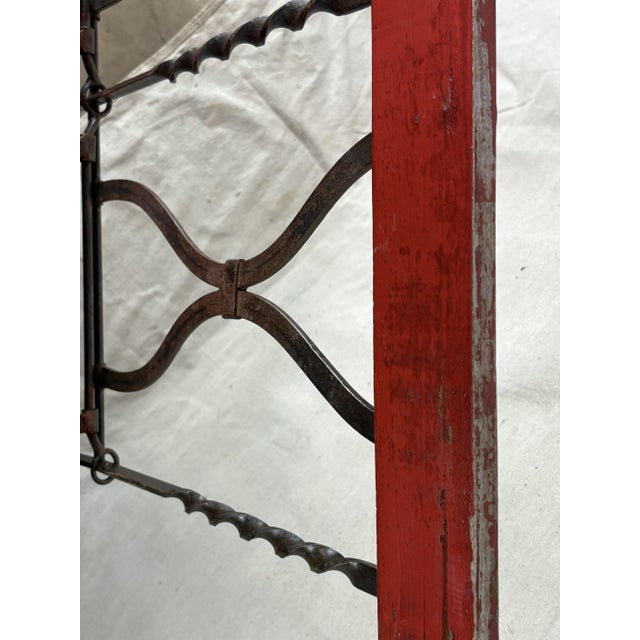 Mid-Century French Bistro Bench With Red Slats and Wrought Iron Frame For Sale - Image 11 of 11