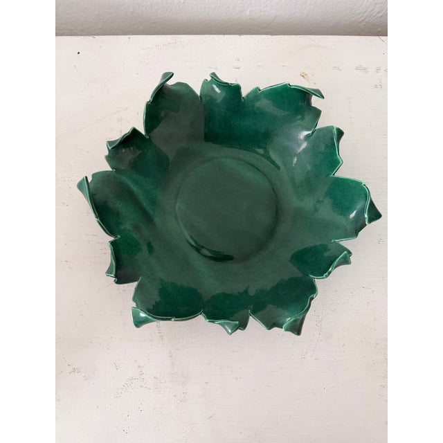 Exquisite vintage 1950s handmade ceramic botanical organic shaped round bowl. Made in USA.