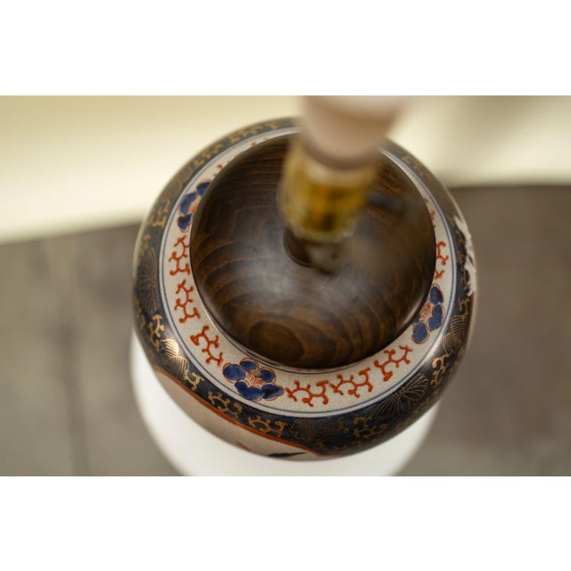 Late 20th Century Vintage Imari-Style Porcelain Lamp — Navy, Rust & Gold Floral For Sale - Image 5 of 6