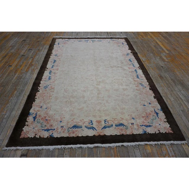 1920s Ivory Floral Antique Chinese Peking Carpet 6'1" X 8'8" Handknotted Wool Rug For Sale - Image 4 of 12
