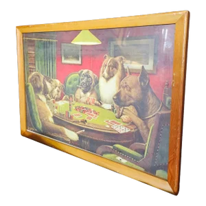Vintage a Bold Bluff - c.m. Coolidge Art Print Dogs Playing Poker Cards Dog, Original Print