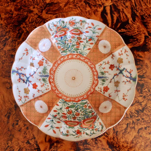 Japanese Scalloped Edge Meiji Dish in Orange and Gold For Sale - Image 4 of 10