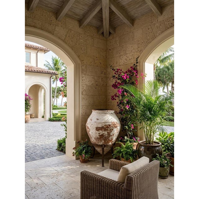 1930s Greek Terracotta Pithos Olive Oil Jar on Custom Wrought Iron Stand For Sale In West Palm - Image 6 of 10