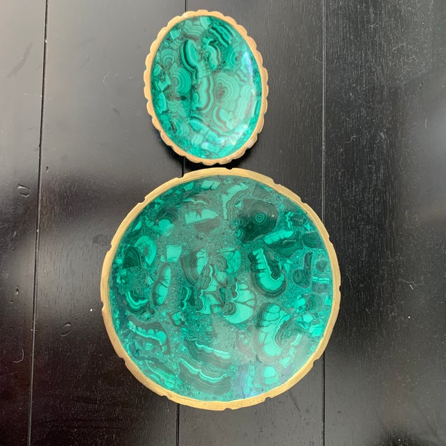 Malachite Bowls With Brass Rim Detailing - a Pair For Sale In Los Angeles - Image 6 of 6