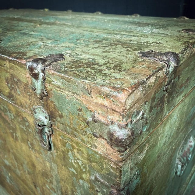 Antique Indian Rural Box in Green For Sale - Image 3 of 12