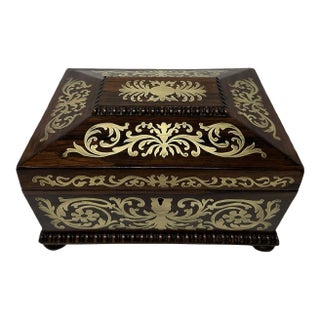 Antique Brass Inlaid Rosewood English Jewelry Sewing Casket Gillows Lancaster For Sale