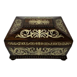 Antique Brass Inlaid Rosewood English Jewelry Sewing Casket Gillows Lancaster