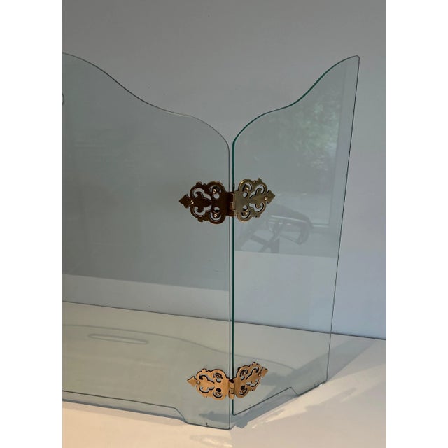 Metal Glass Fireplace Screen with Bronze Hinges For Sale - Image 7 of 13