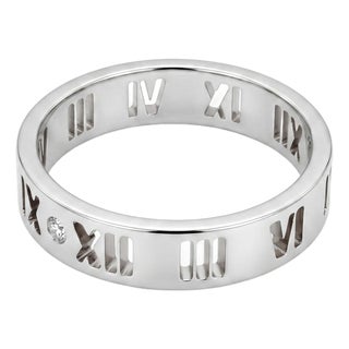 Mid 20th Century Tiffany & Co. 18k White Gold Diamond Atlas Roman Numerals Band, Size 9 For Sale