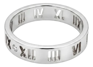 Mid 20th Century Tiffany & Co. 18k White Gold Diamond Atlas Roman Numerals Band, Size 9